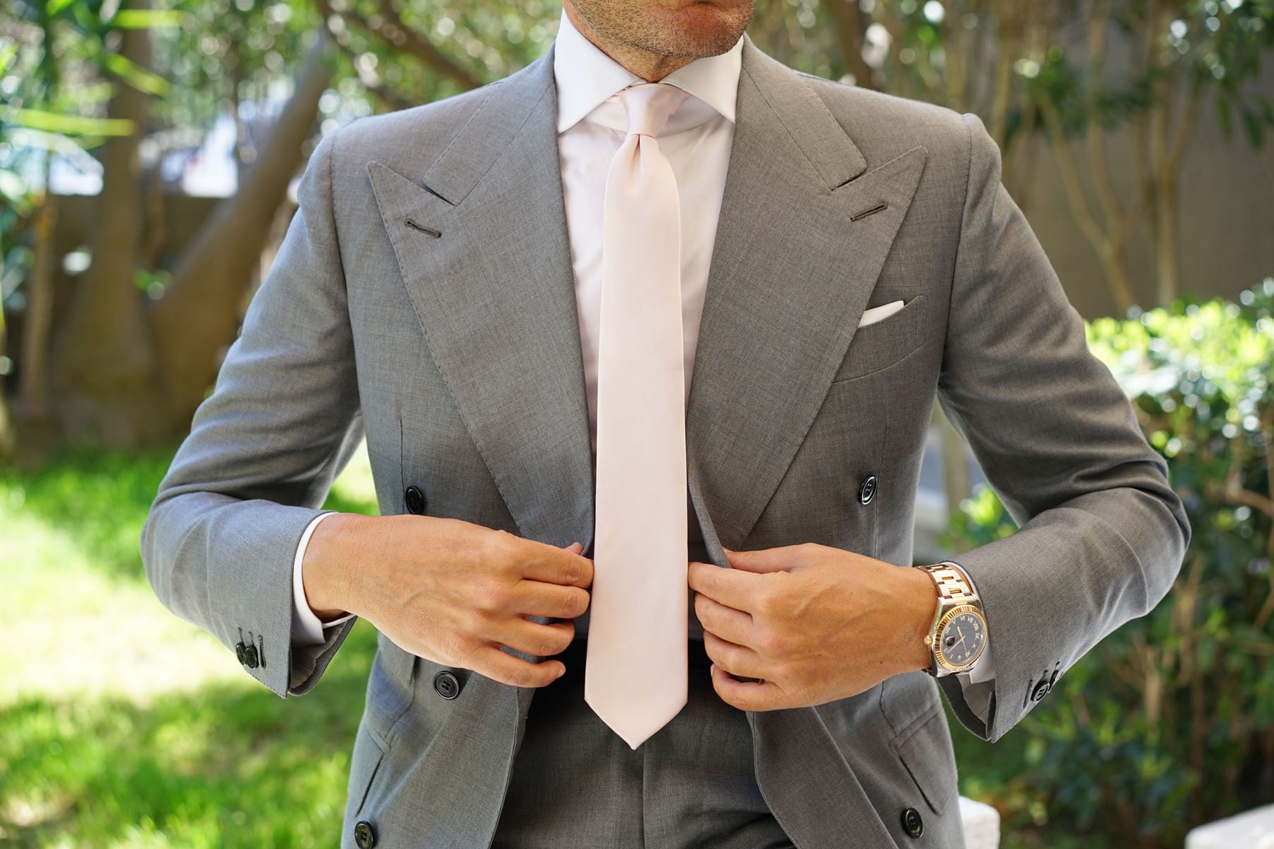 Nude Pink Satin Skinny Tie