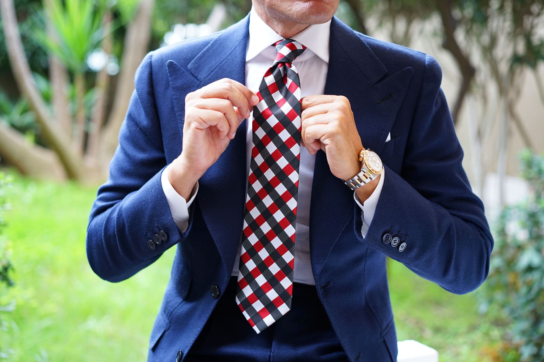 White Black Maroon Checkered Tie