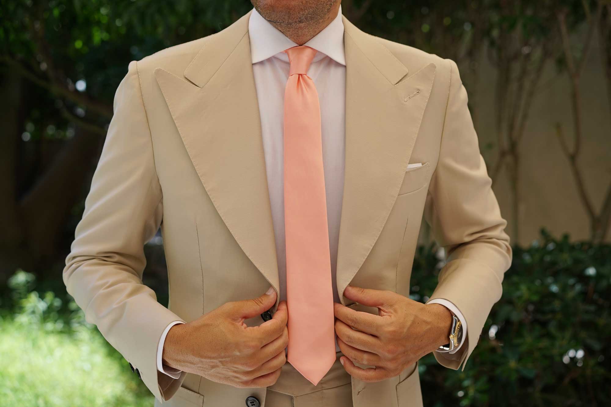 Salmon Frosty Pink Satin Skinny Tie