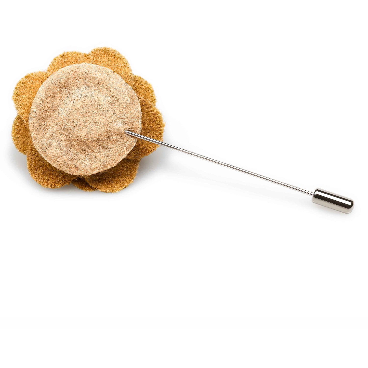 Khaki Wool Flower Lapel Pin