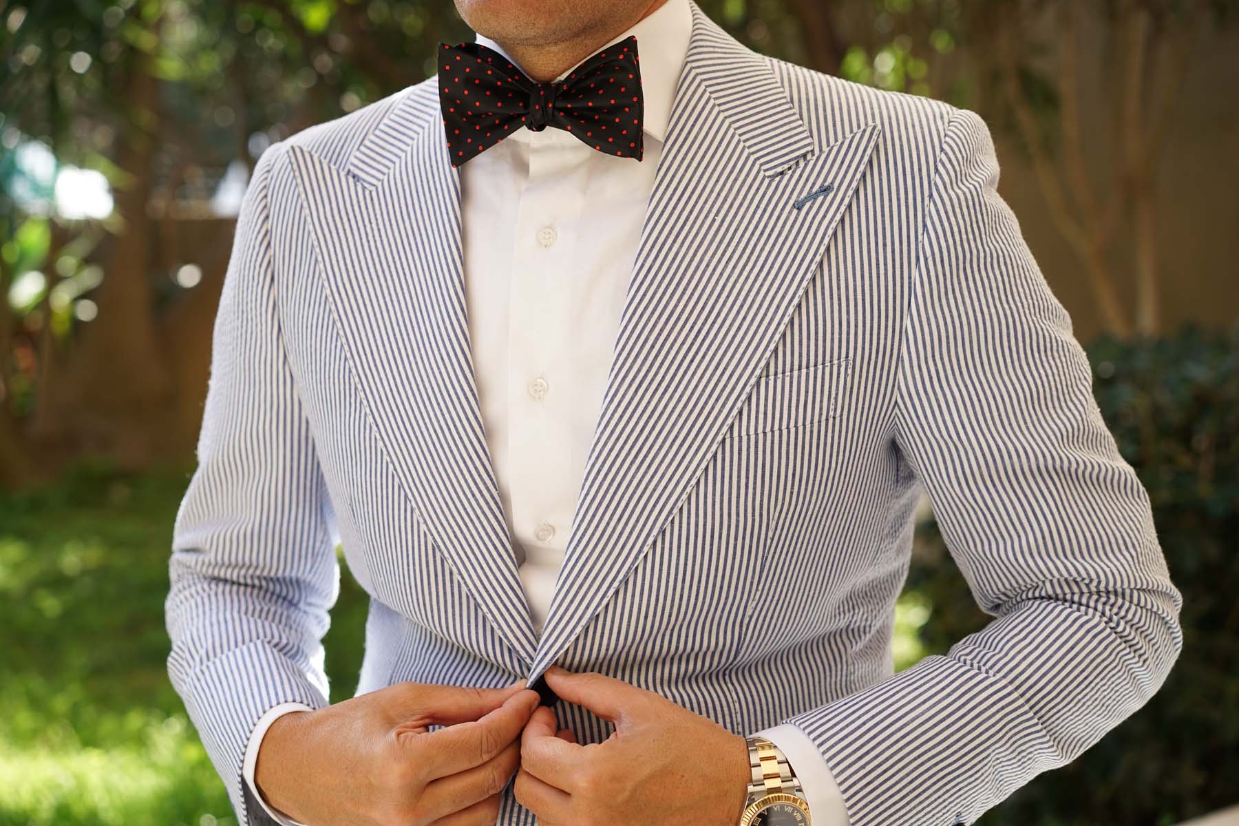 Black with Red Polka Dots Self Bow Tie