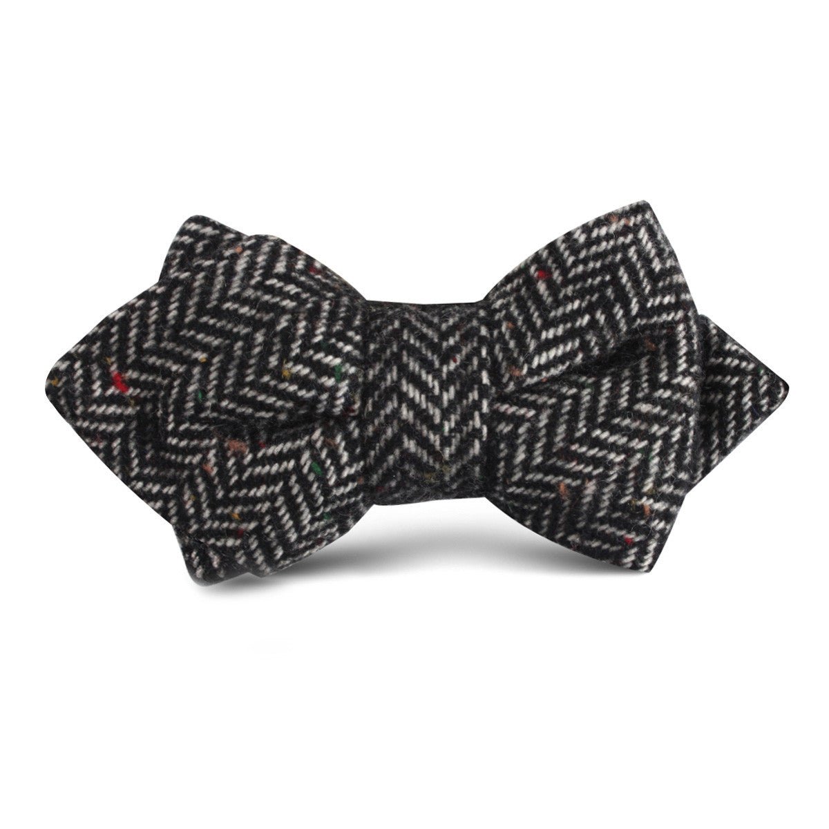 Herringbone Raven Black Wool Kids Diamond Bow Tie