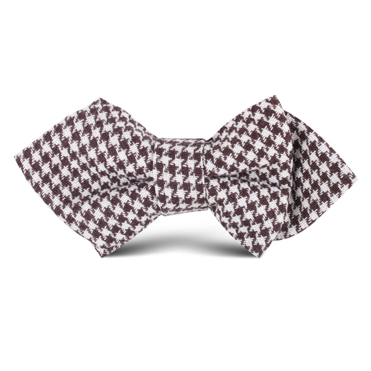 Cappuccino Houndstooth Brown Linen Kids Diamond Bow Tie