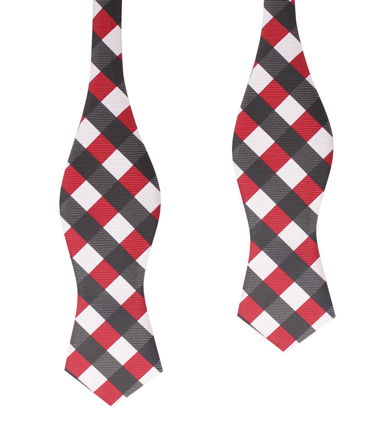 White Black Maroon Checkered Self Tie Diamond Tip Bow Tie