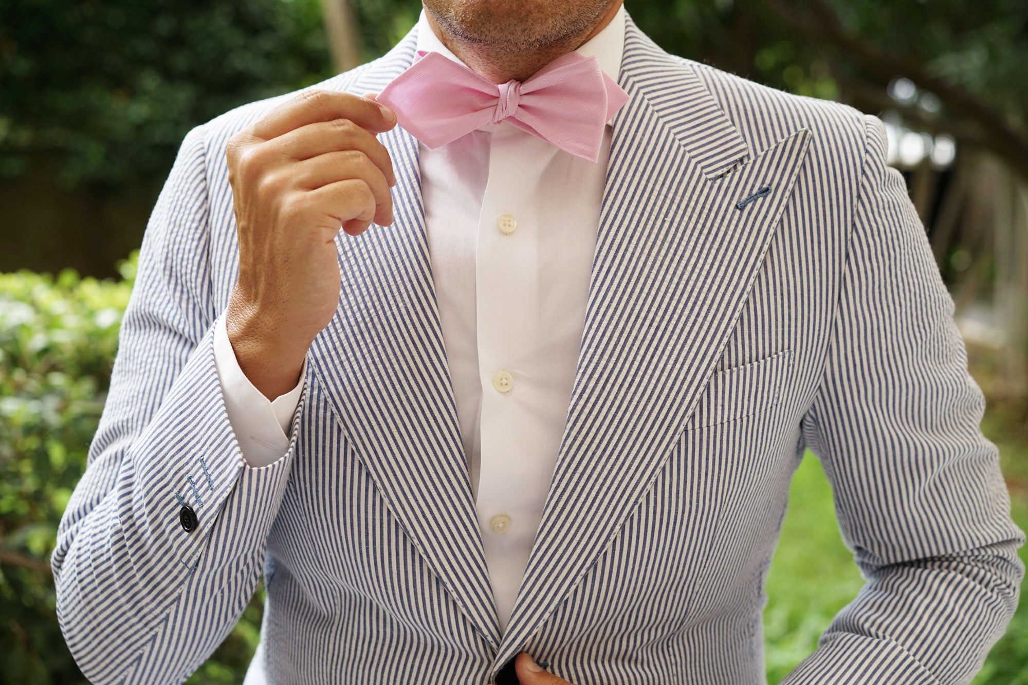 Light Pink Cotton Pinstripes Self Tie Diamond Bow Tie