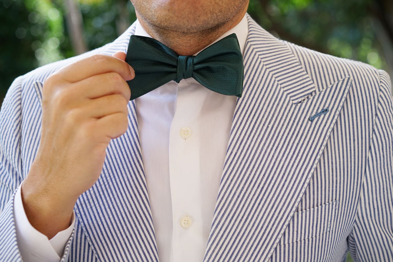 Dark Green Basket Weave Self Bow Tie