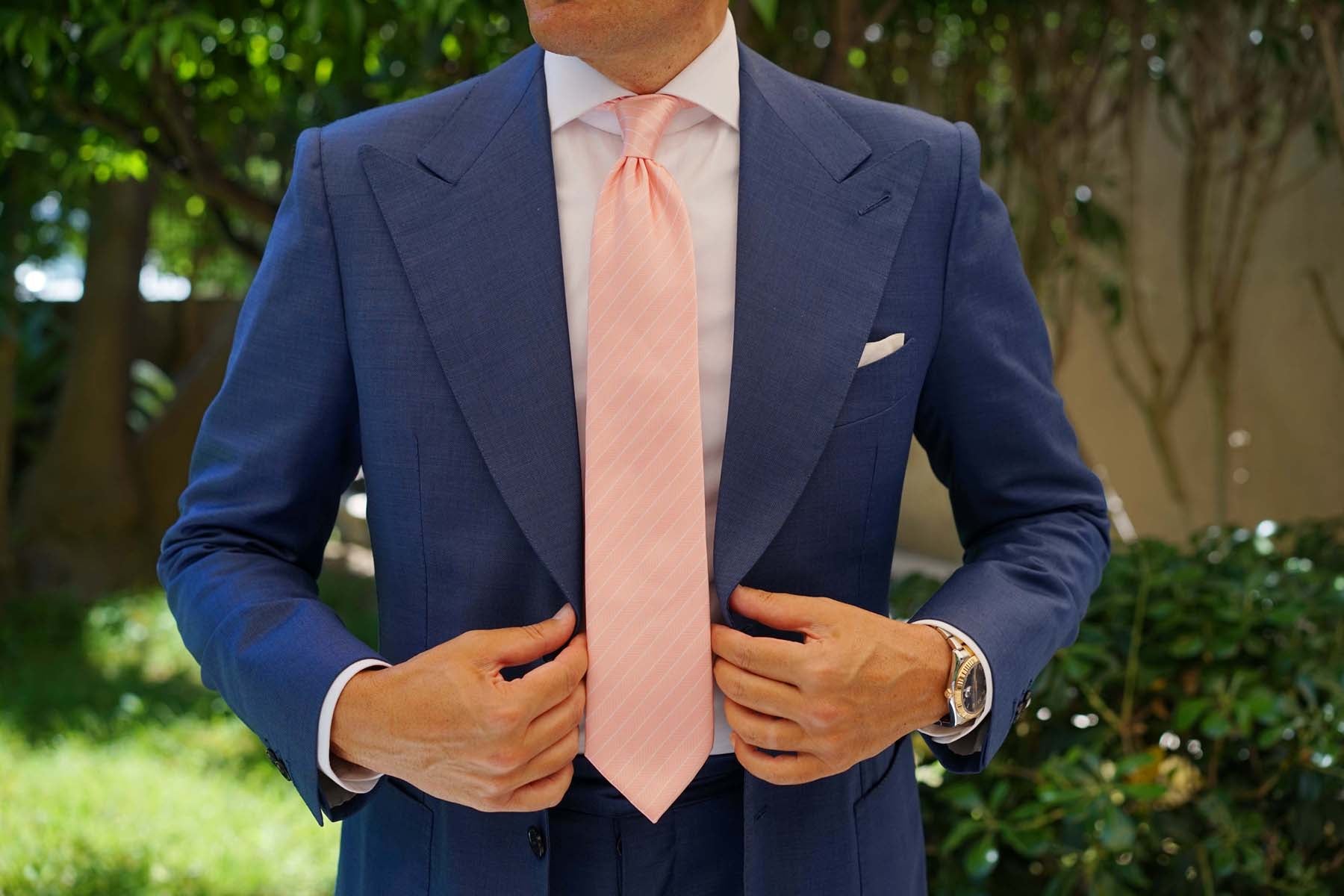 Blush Pink Herringbone Pinstripe Necktie