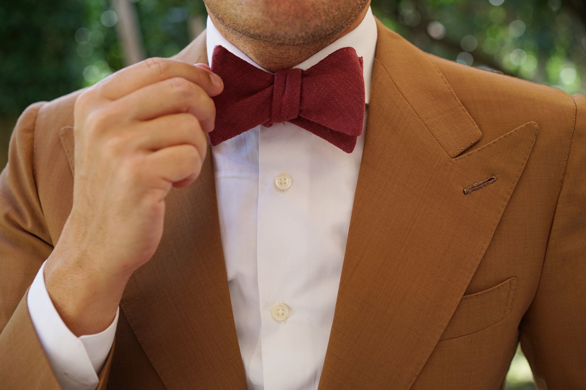 Chianti Maroon Linen Self Bow Tie