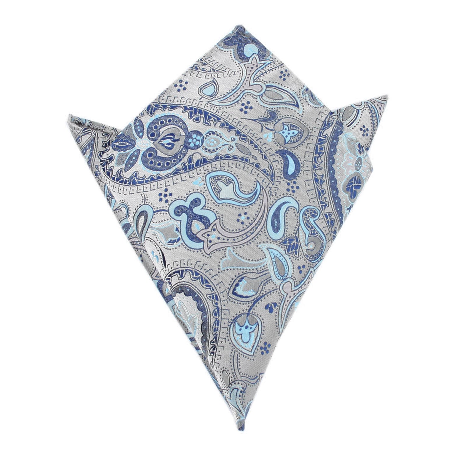 Paisley Silver Pocket Square with Light Blue