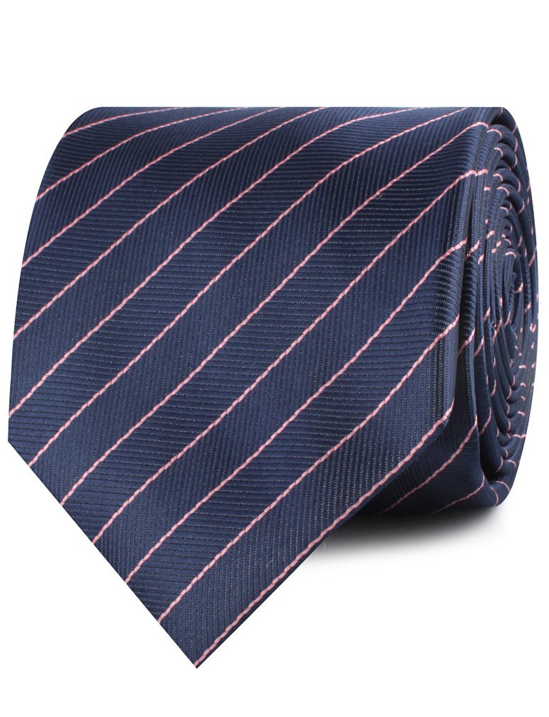 Pink Striped Navy Blue Herringbone Necktie