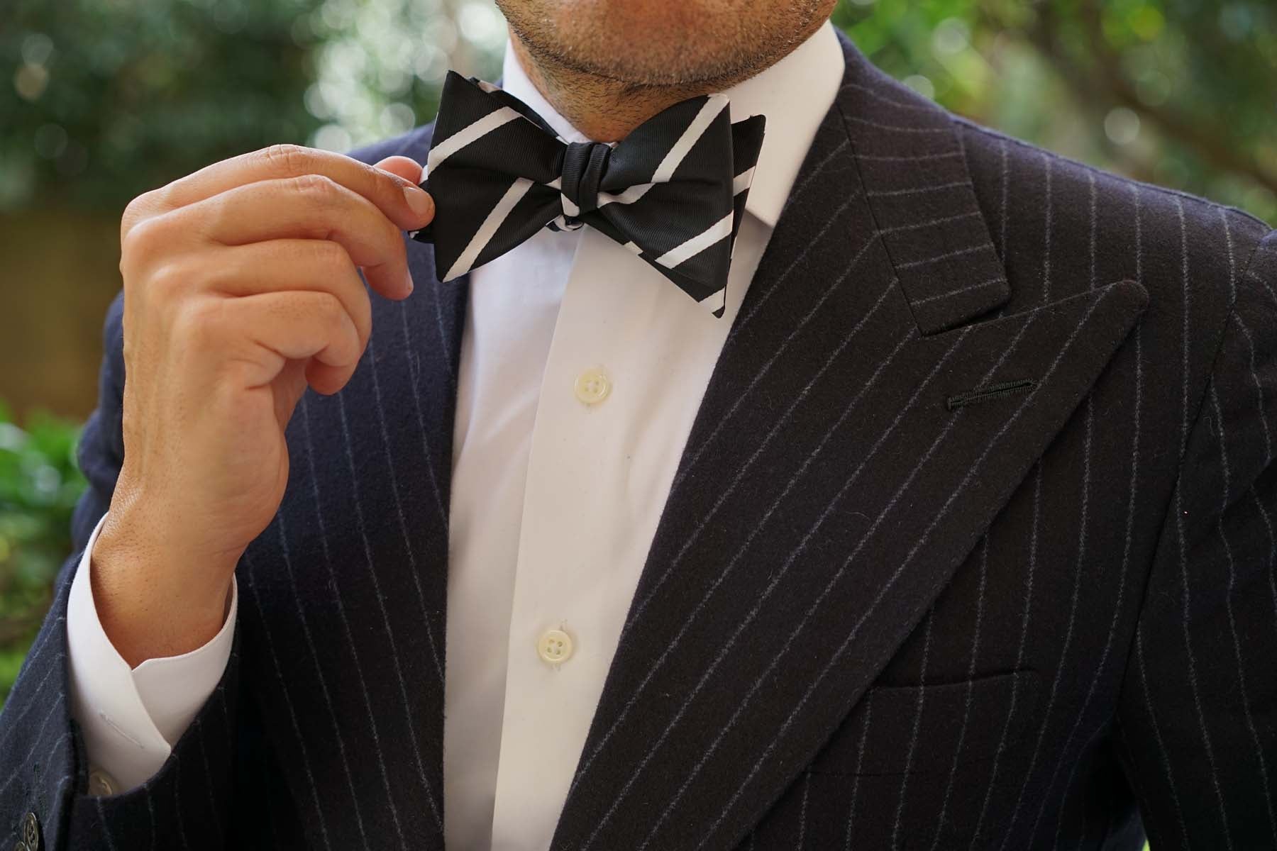 Black Pencil Stripe Self Bow Tie