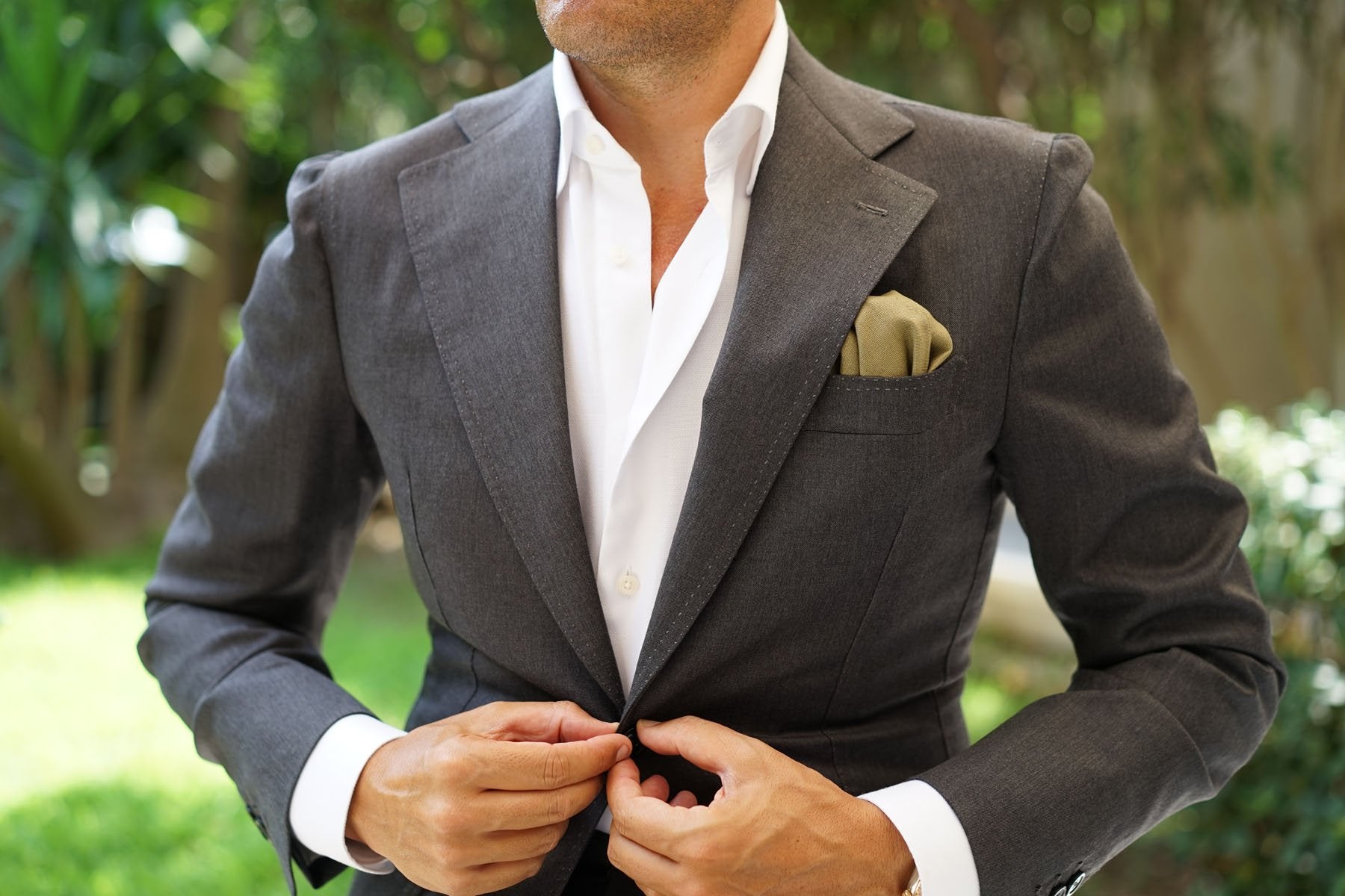 Dry Green Khaki Linen Pocket Square