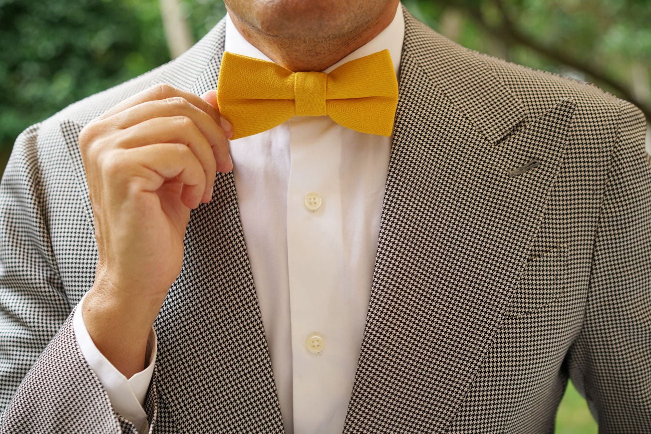 Sunflower Yellow Chevron Linen Bow Tie