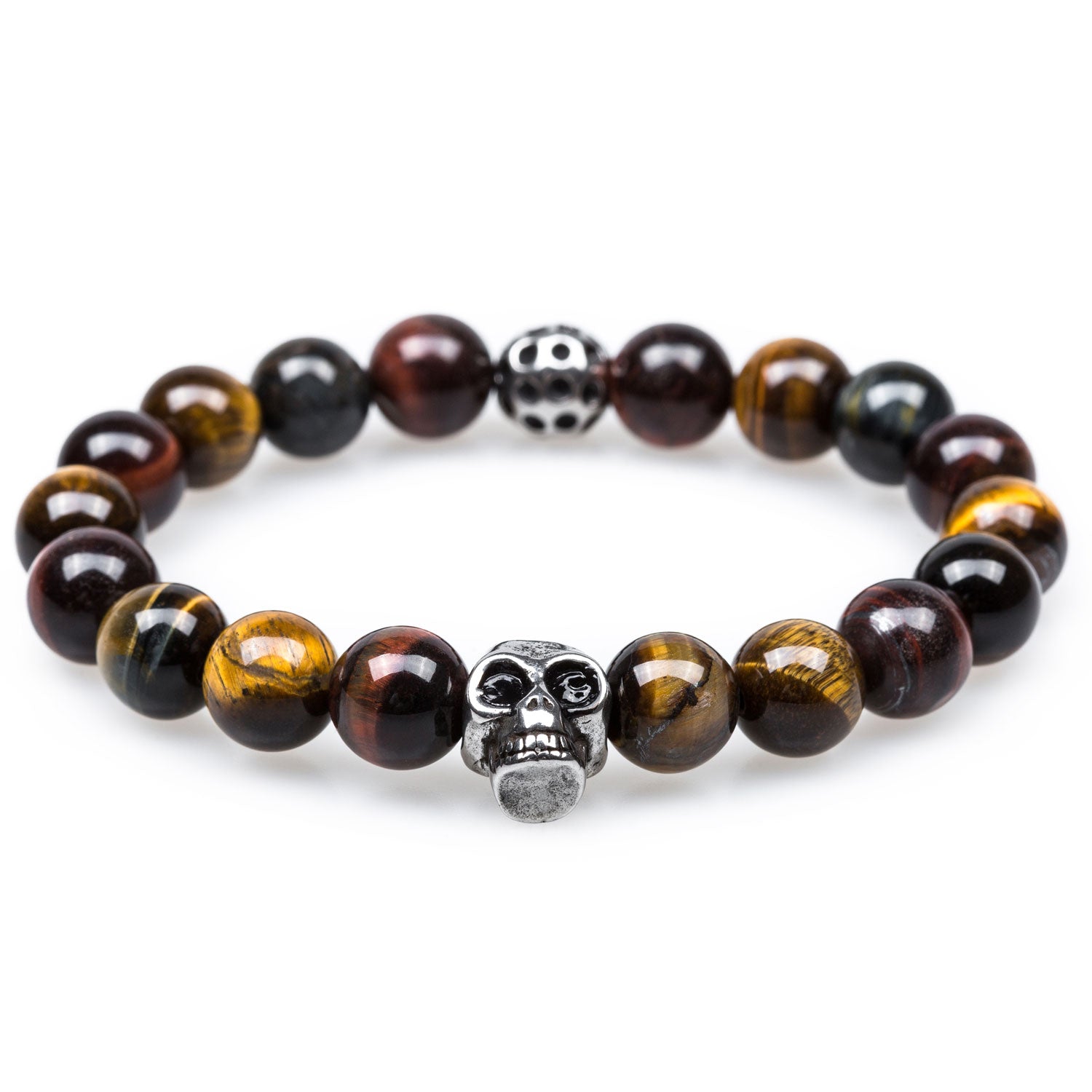 Tiger's Eye Stealth Silver Skull Bracelet