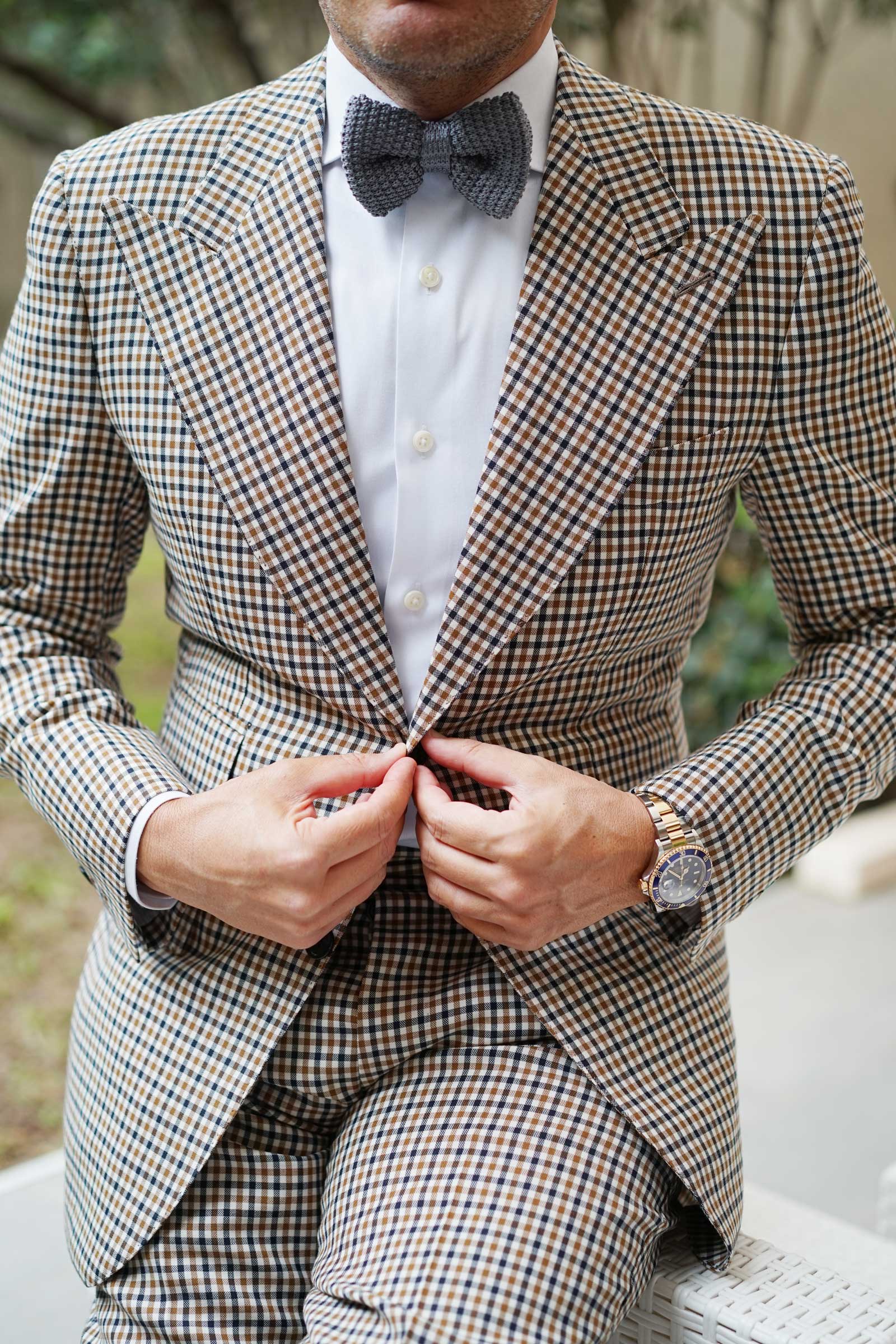 Light Grey Knitted Bow Tie