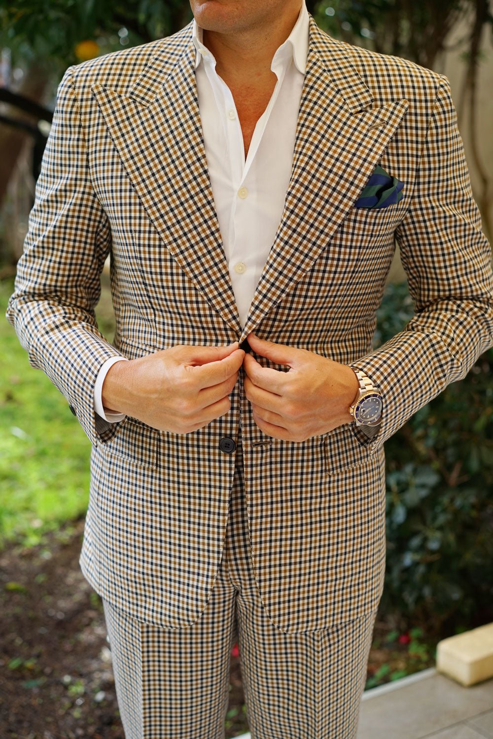 Oxford Blue & Dark Green Striped Pocket Square