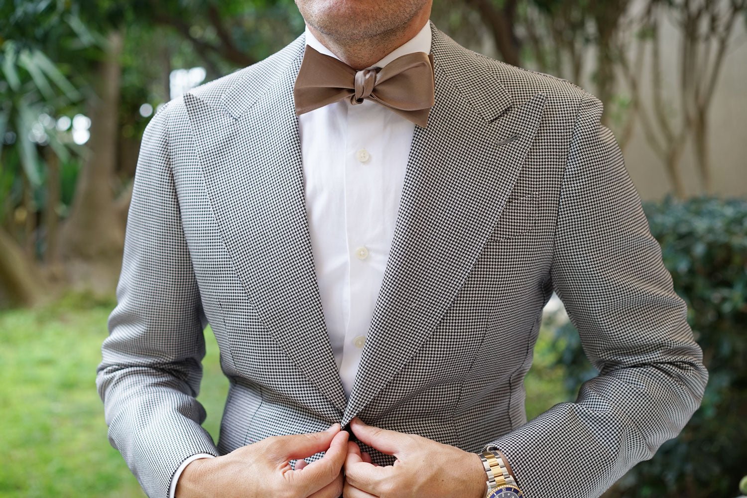 Dune Beige Brown Satin Self Bow Tie