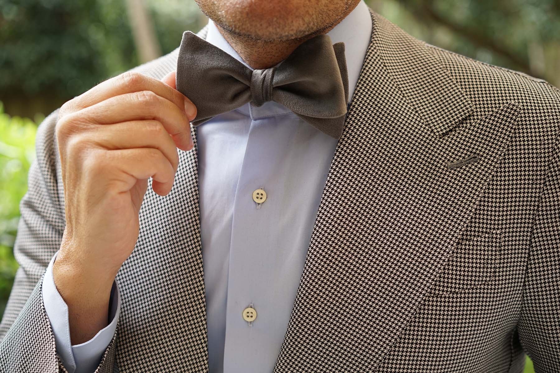 Grey Velvet Self Bow Tie