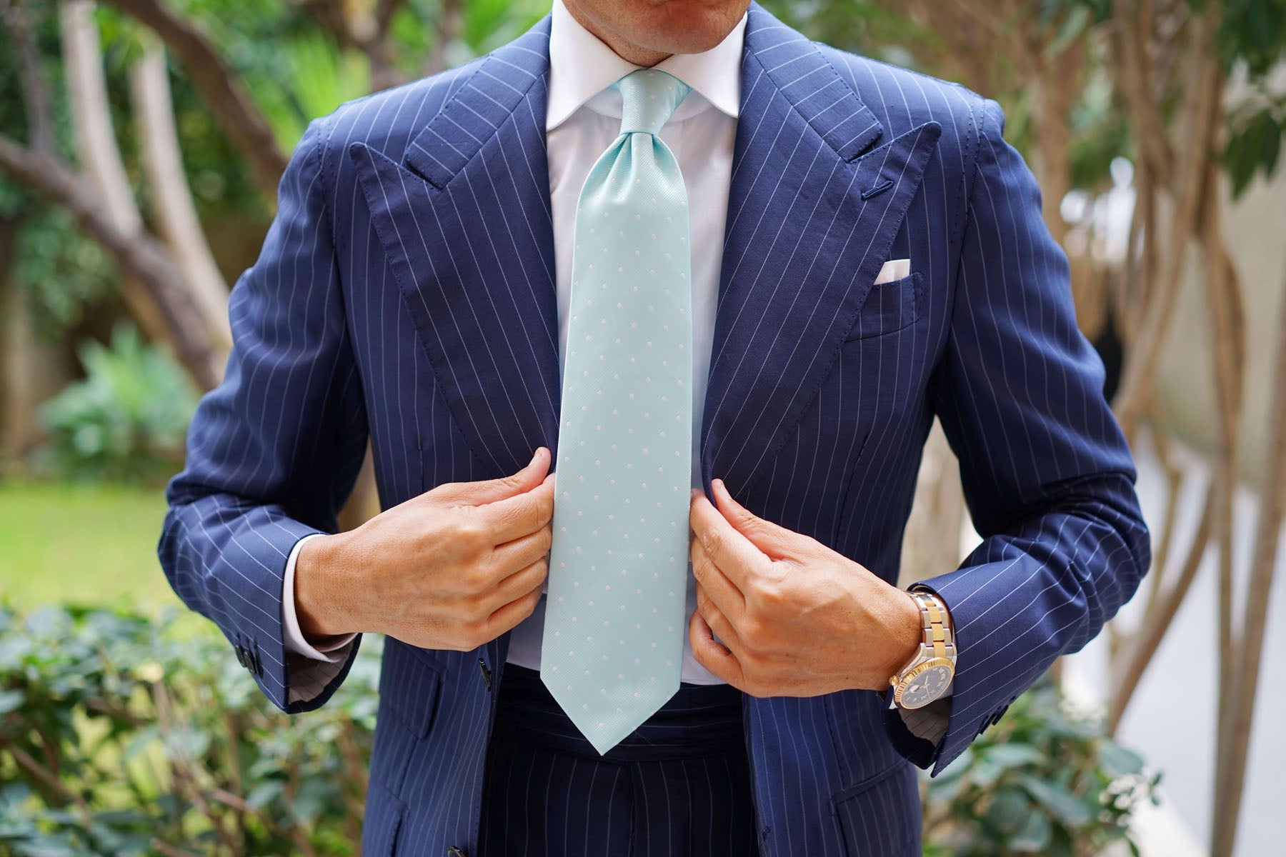 The OTAA Mint Blue with White Polka Dots Necktie