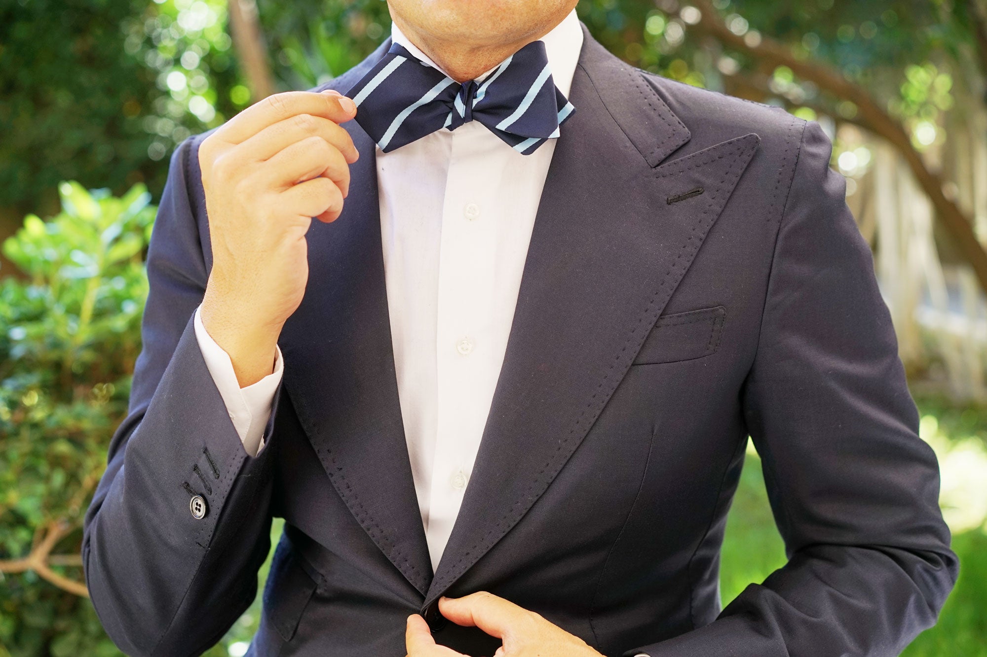 Blue Pencil Stripe Diamond Self Bow Tie