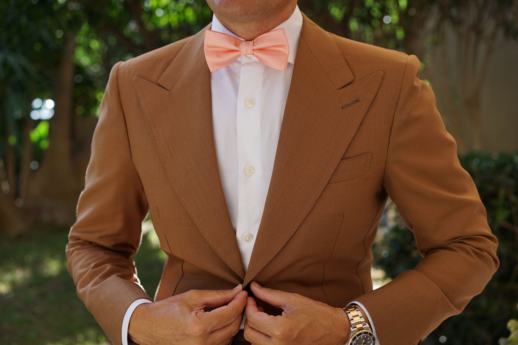 Salmon Frosty Pink Satin Bow Tie