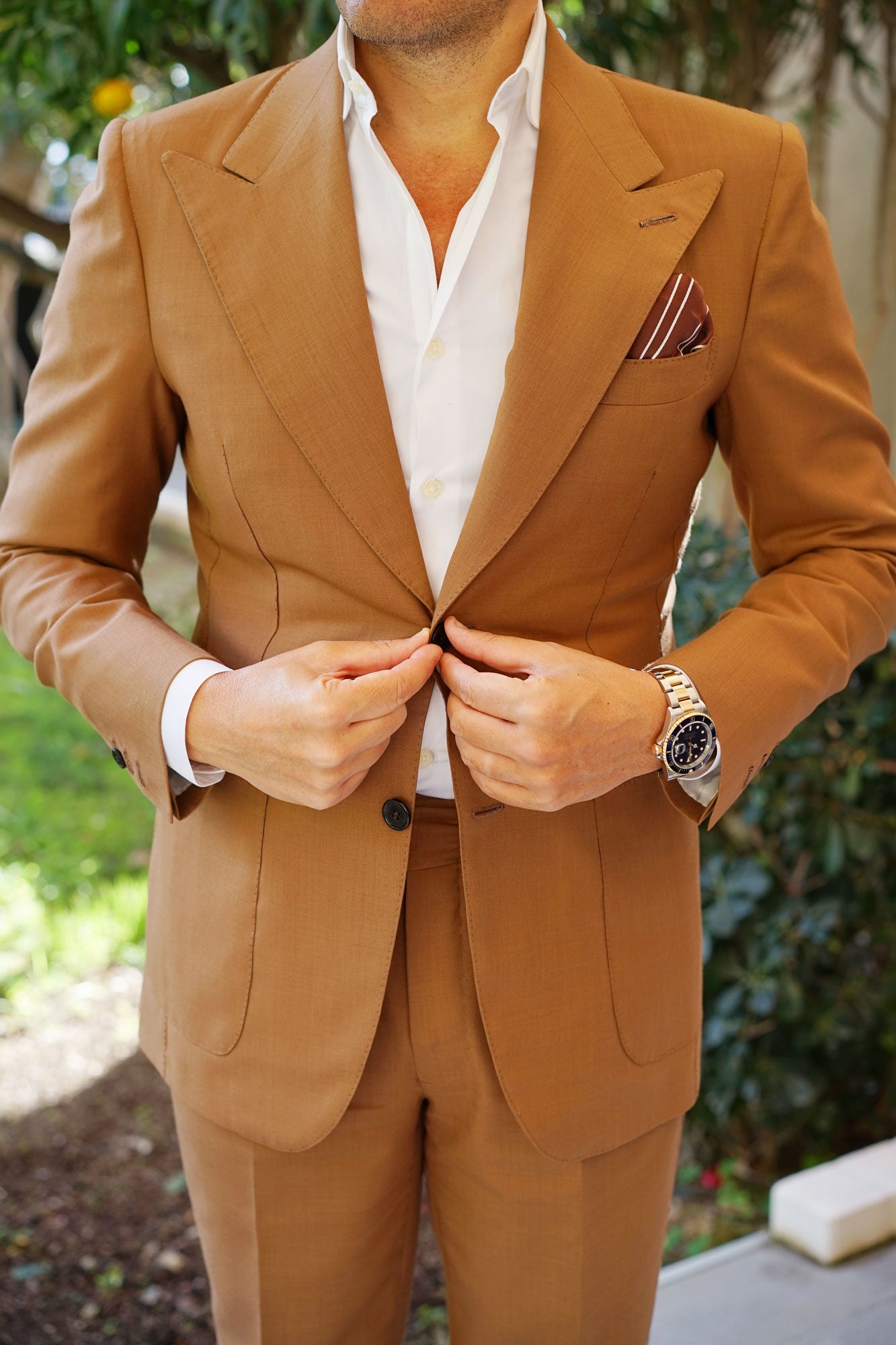 Chocolate Brown Double Stripe Pocket Square