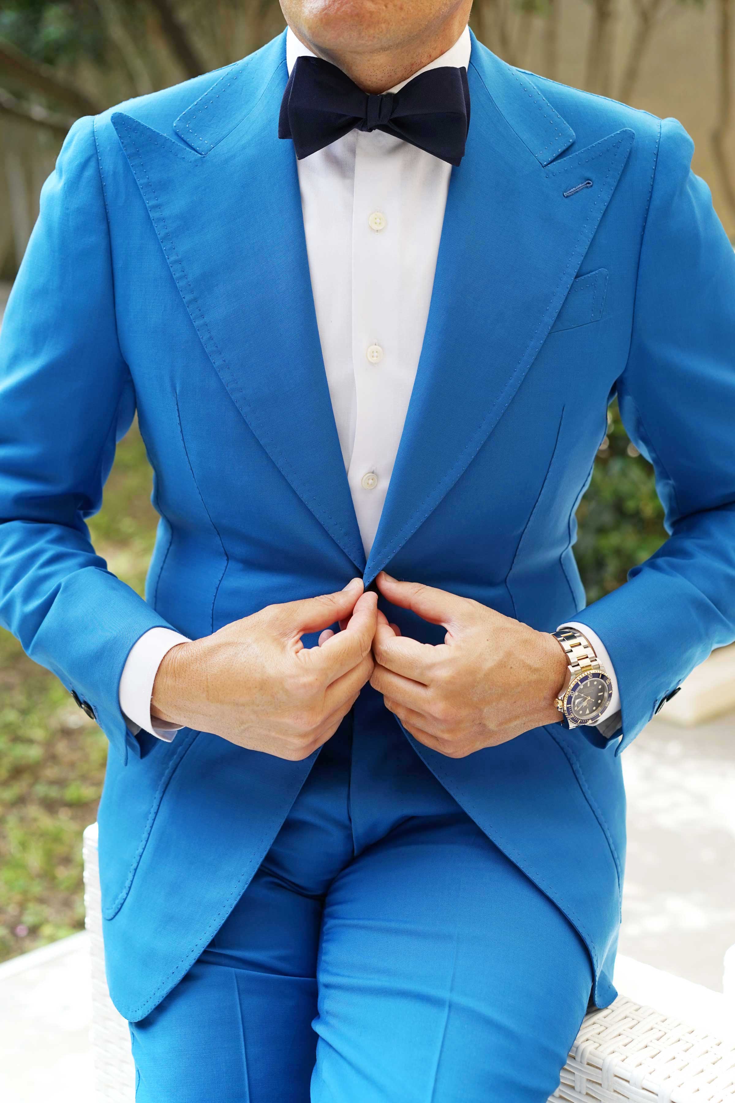 Nude Navy Blue Self Bow Tie