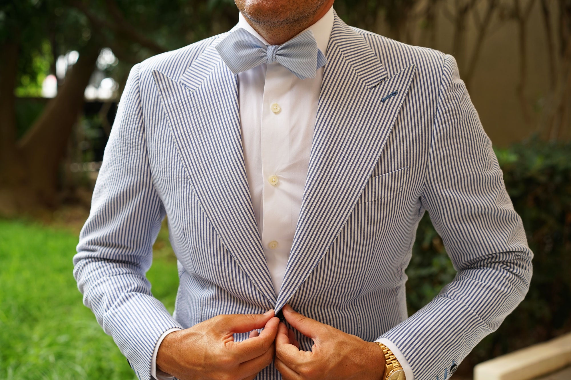 Light Blue Pinstripes Cotton Self Tie Diamond Bow Tie