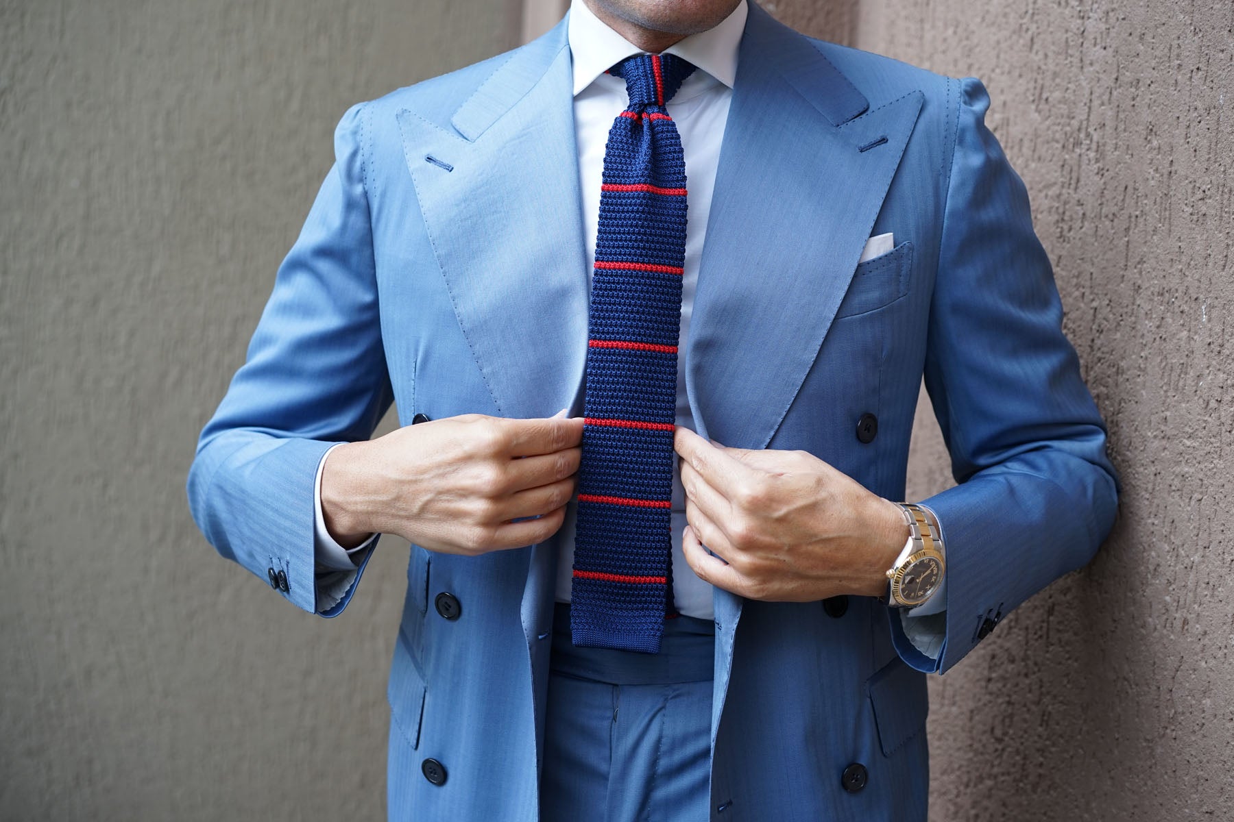 Landa Navy Blue with Red Stripes Knitted Tie