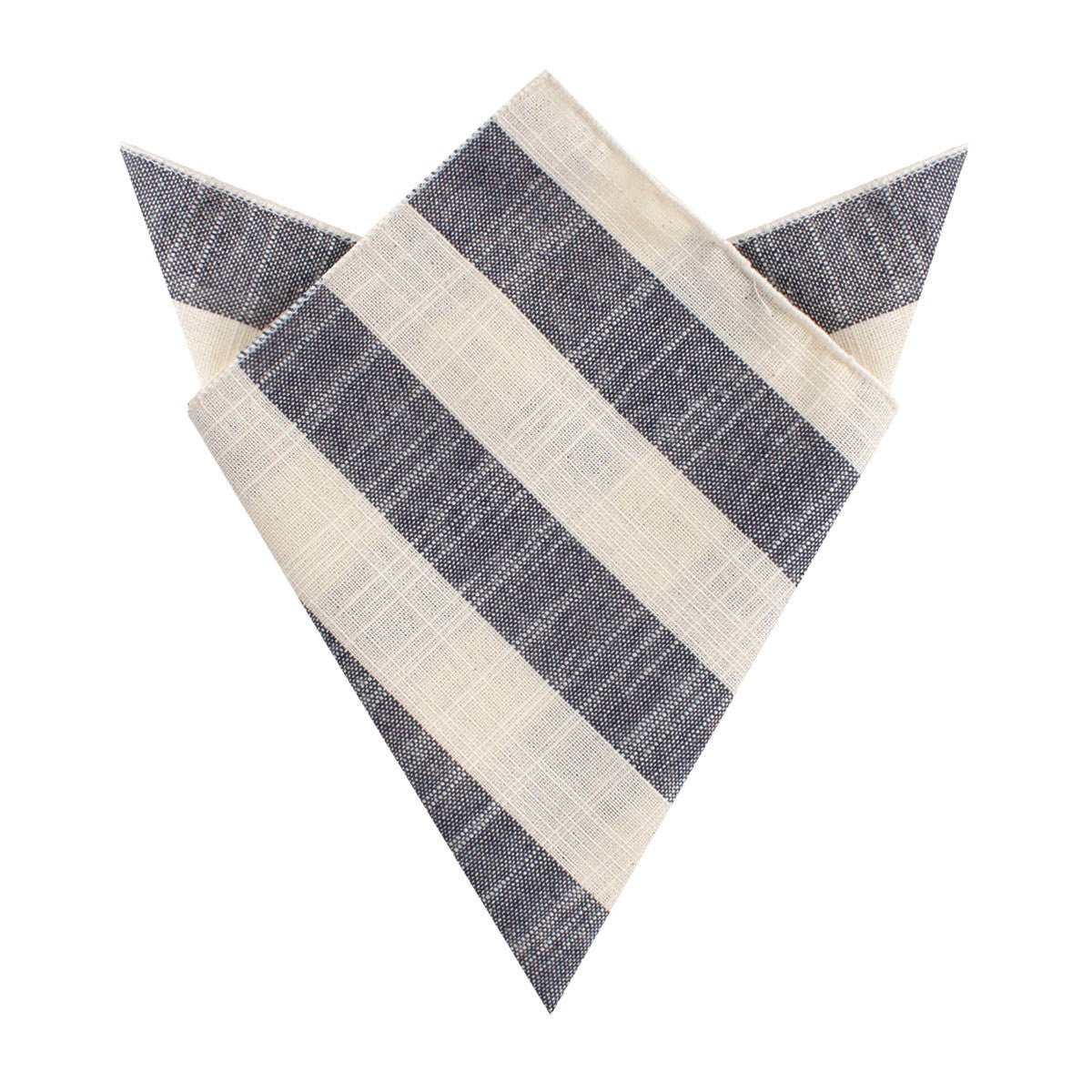 Kekova Blue Striped Linen Pocket Square