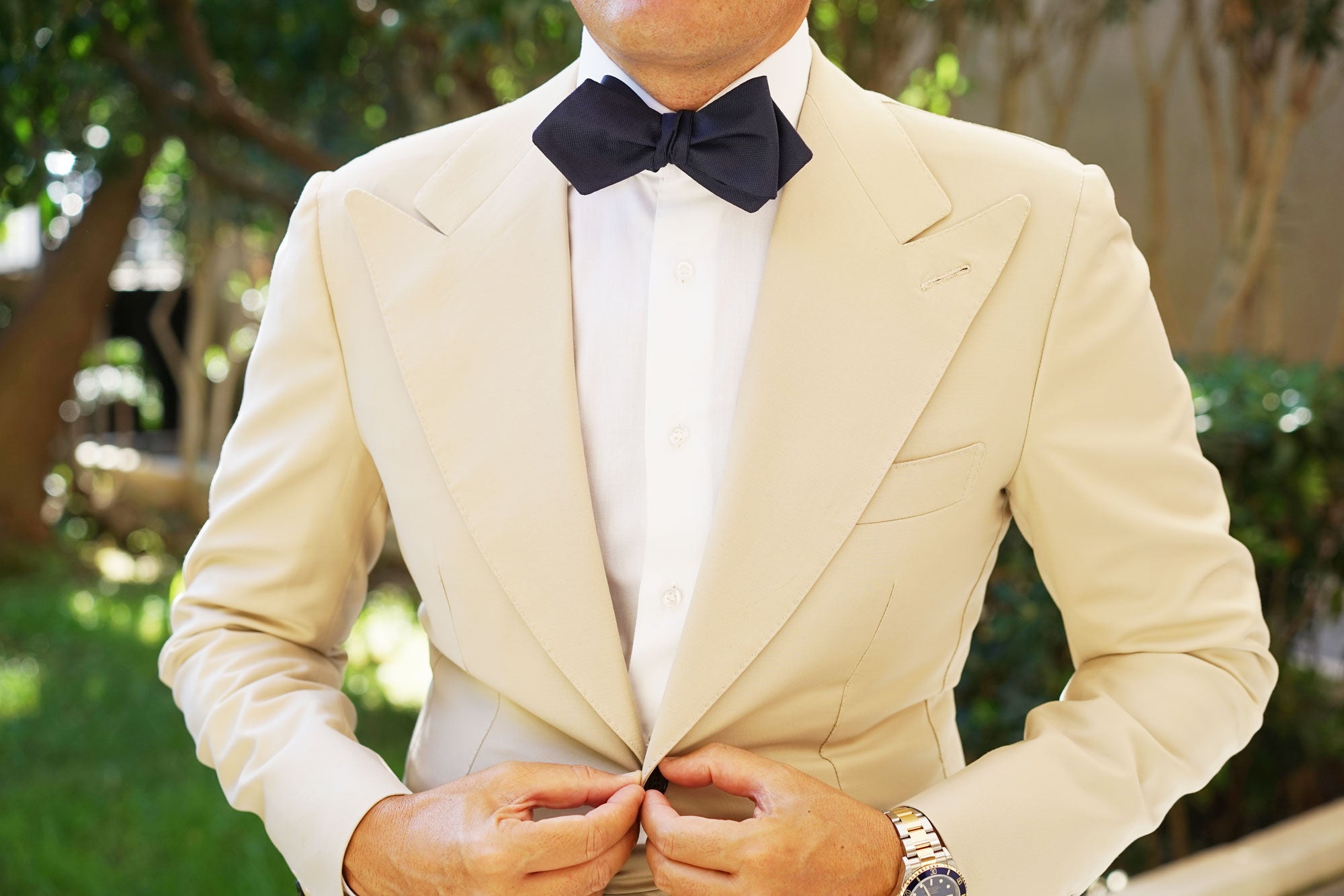 Nude Navy Blue Diamond Self Bow Tie