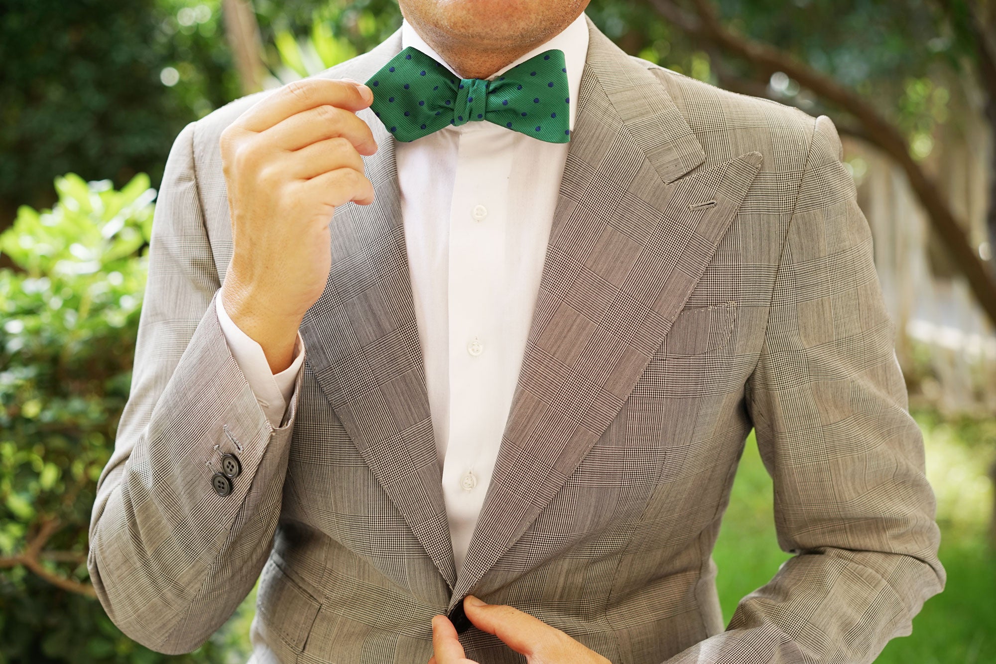 Forest Green Dark Polkadot Diamond Self Bow Tie