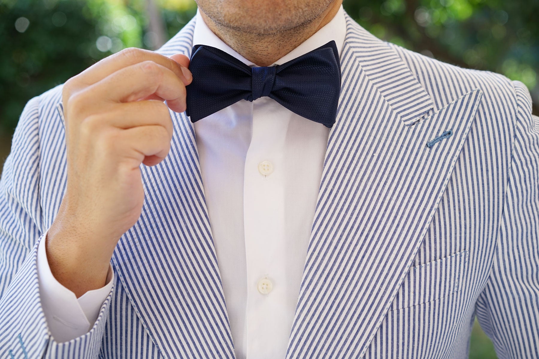 Navy Blue Basket Weave Self Bow Tie