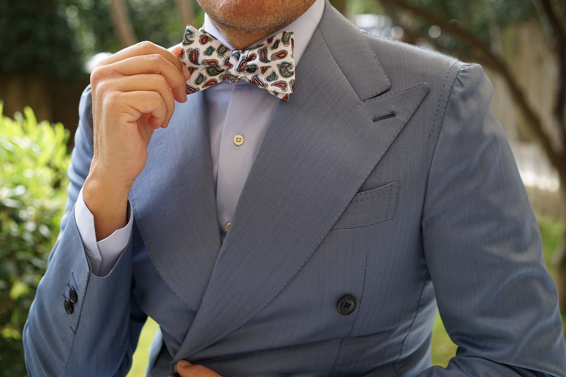 Ponte Vecchio White Paisley Self Bow Tie