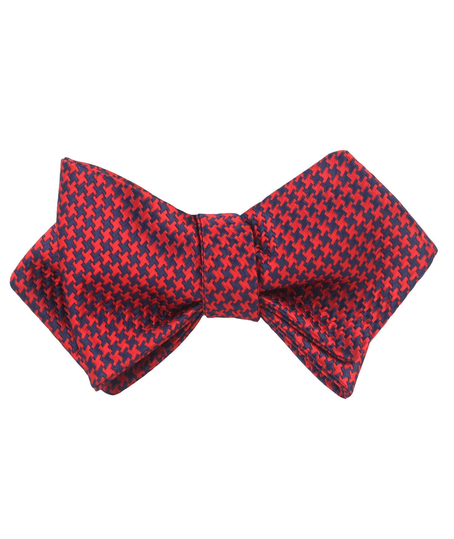 Scarlet Red Houndstooth Diamond Self Bow Tie