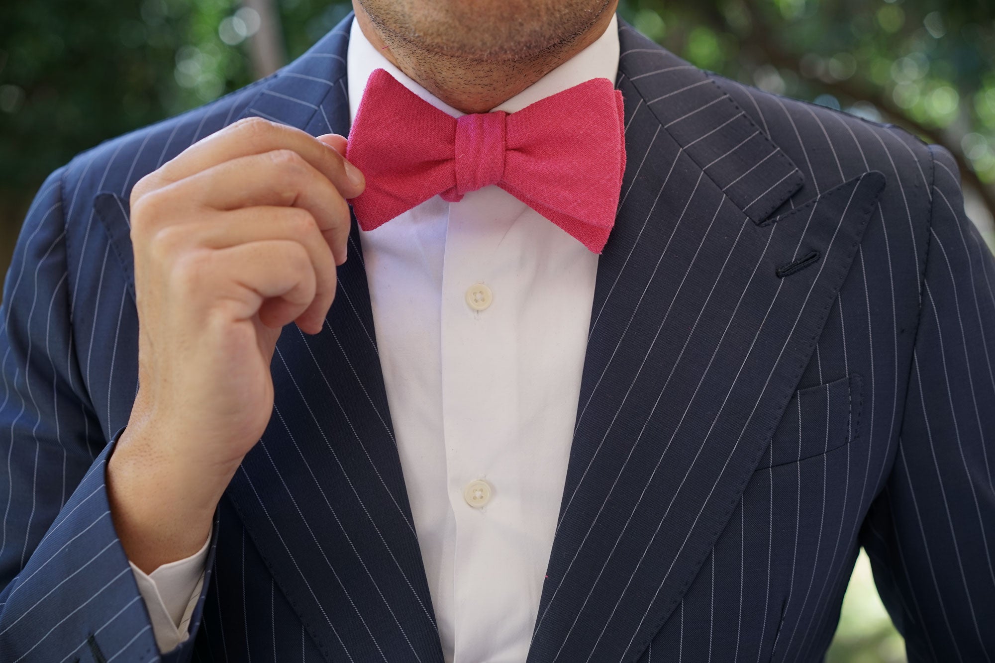 Begonia Hot Pink Linen Self Bow Tie