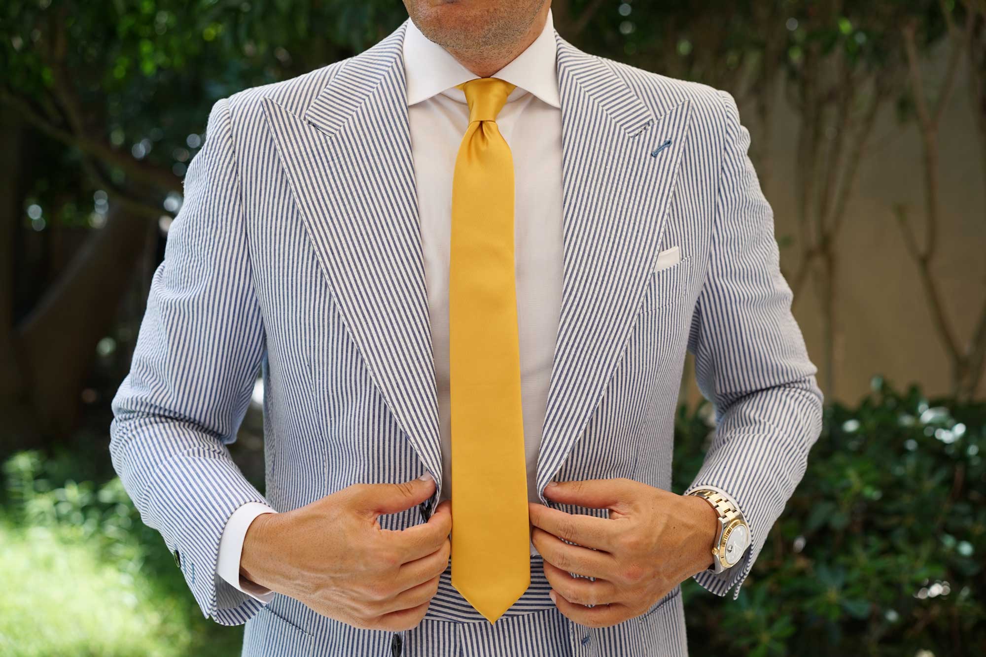 Honey Gold Yellow Satin Skinny Tie