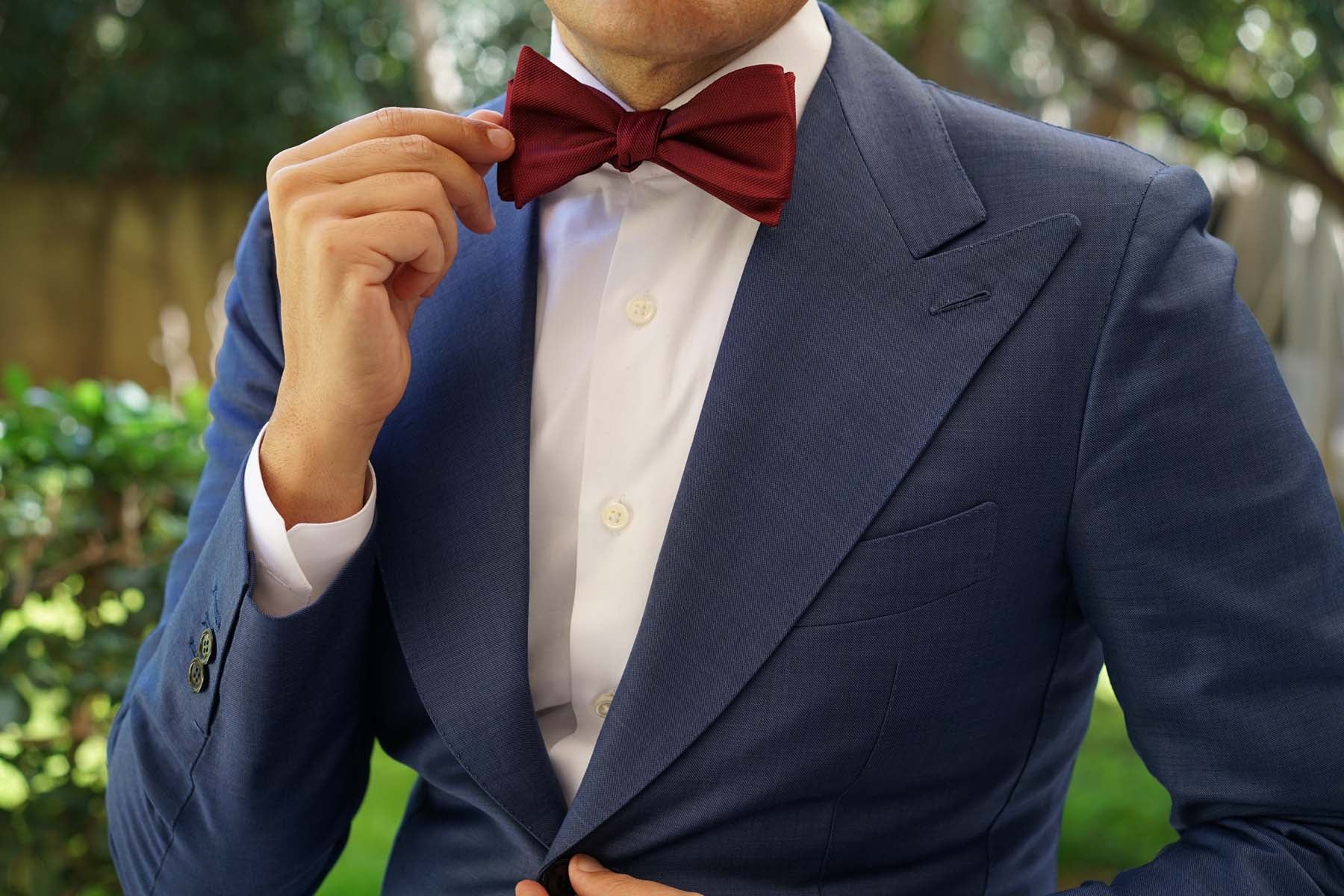 Burgundy Weave Self Bow Tie