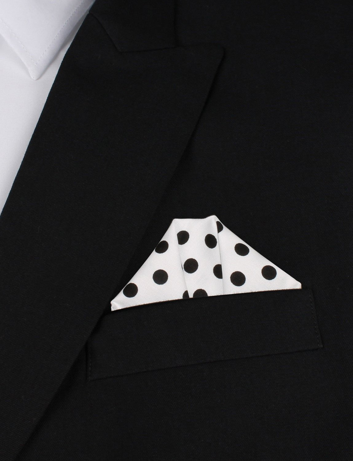 White Cotton with Large Black Polka Dots Pocket Square