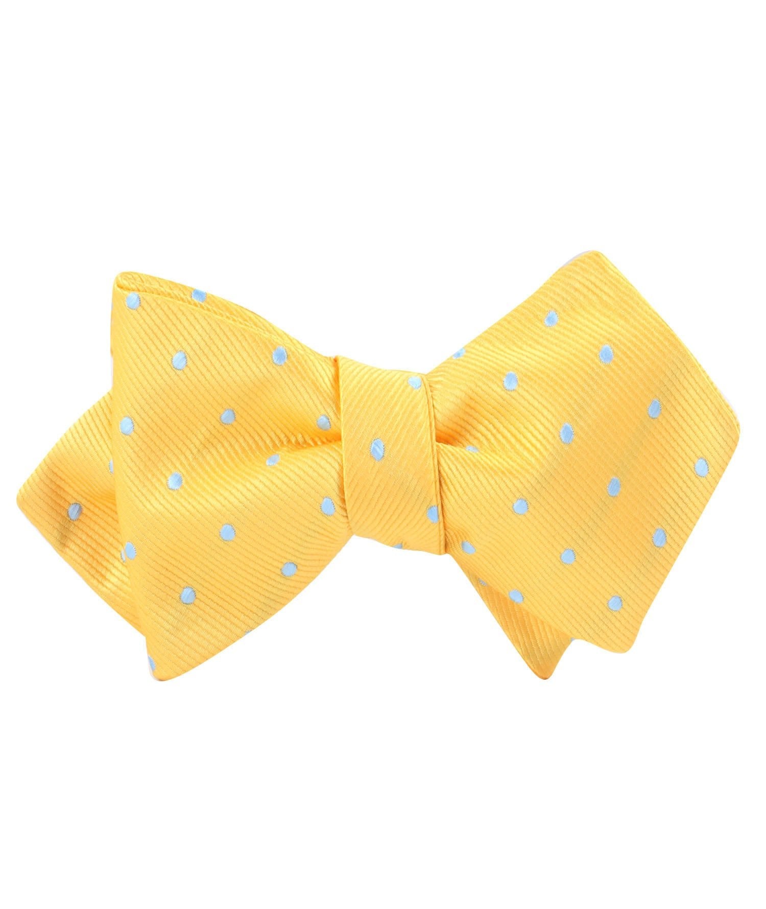 Yellow on Blue Pin Dots Diamond Self Bow Tie