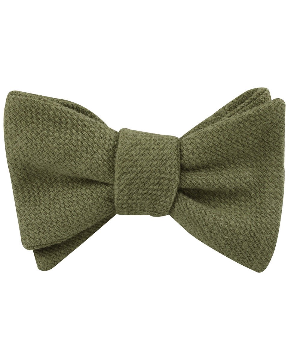 Olive Green Basket Weave Linen Self Bow Tie