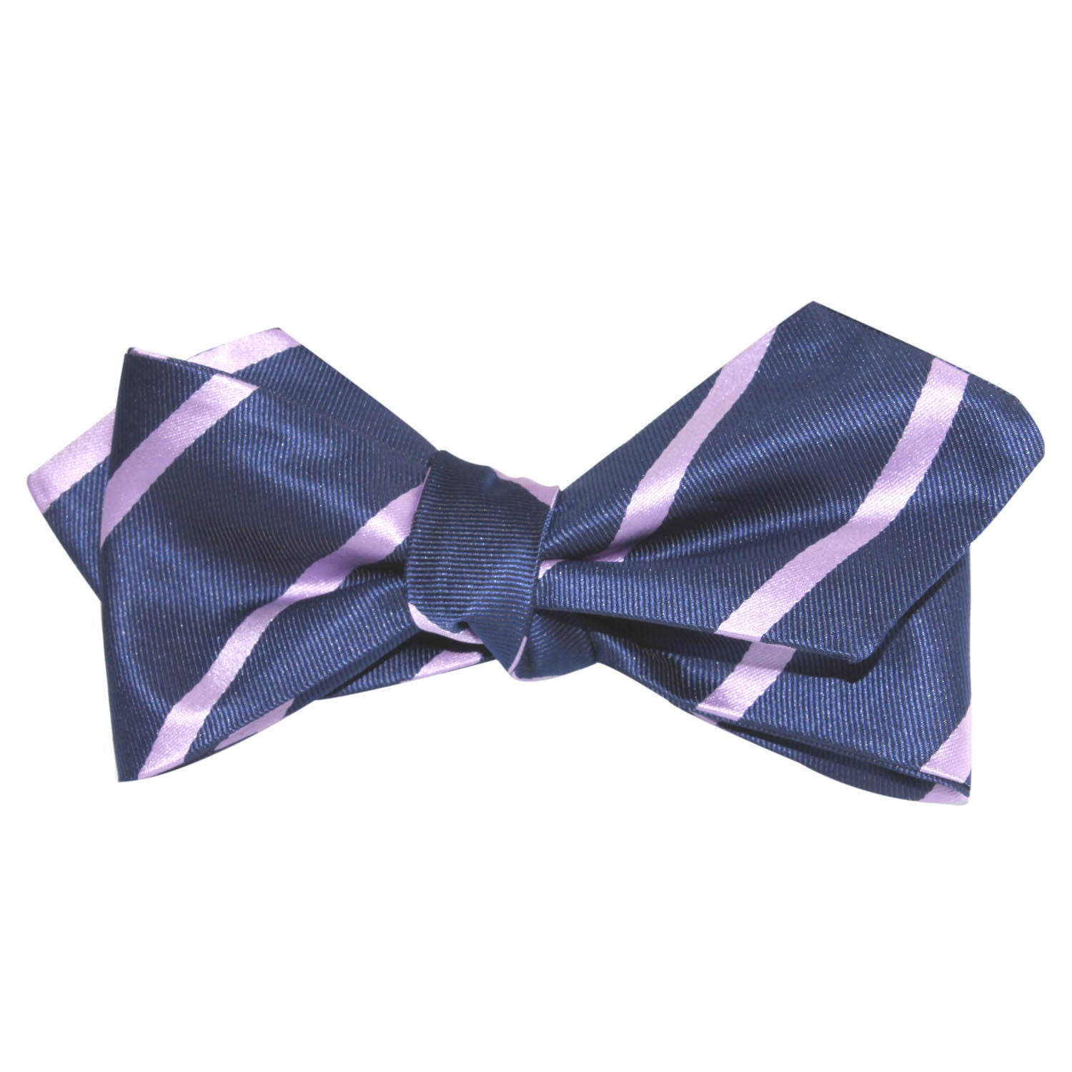 Navy Blue with Lavender Purple Stripes Self Tie Diamond Tip Bow Tie