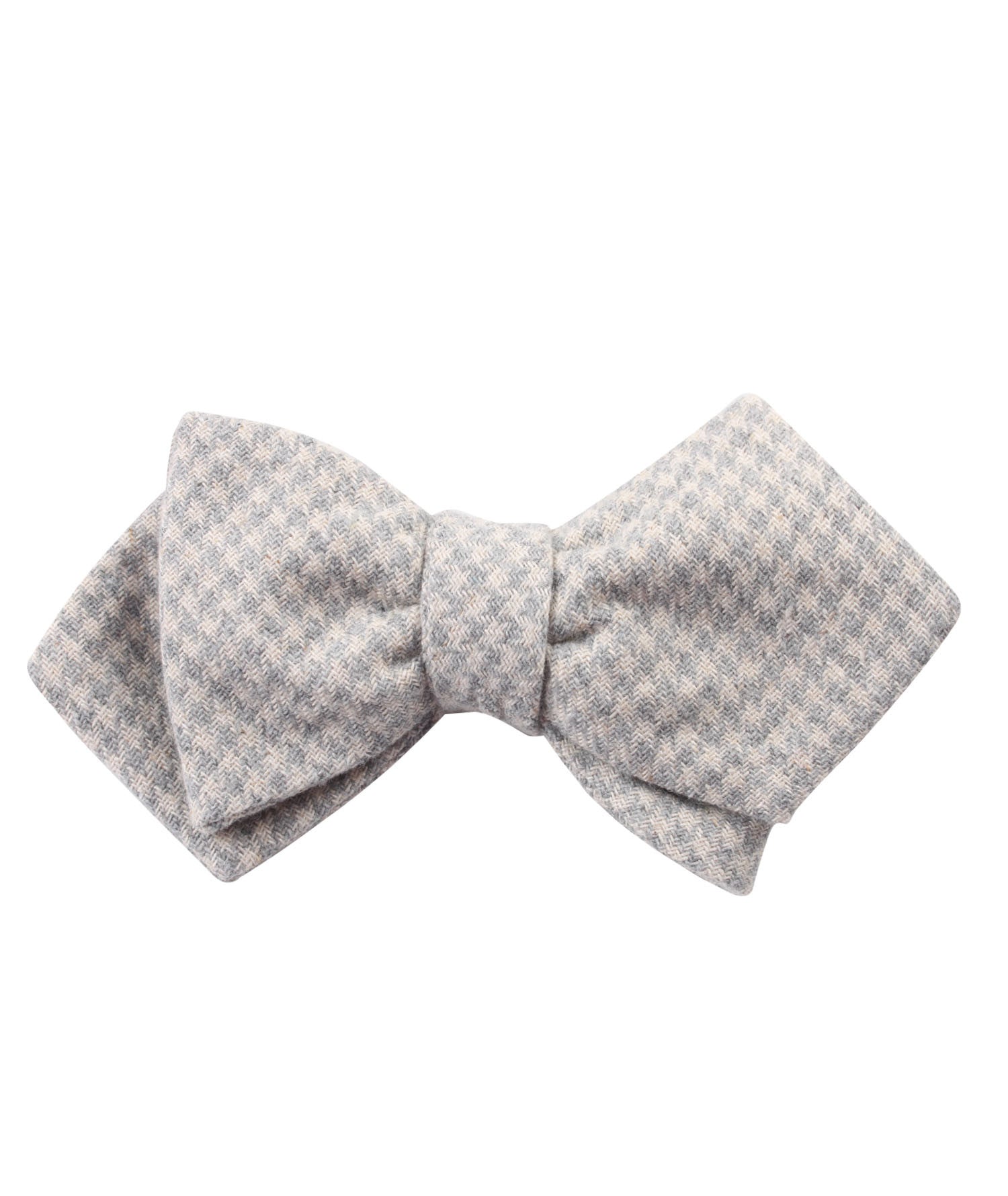 Gray Houndstooth Khaki Linen Diamond Self Bow Tie