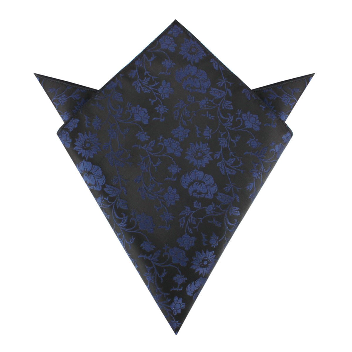 Navy Blue on Black Vine Floral Pocket Square