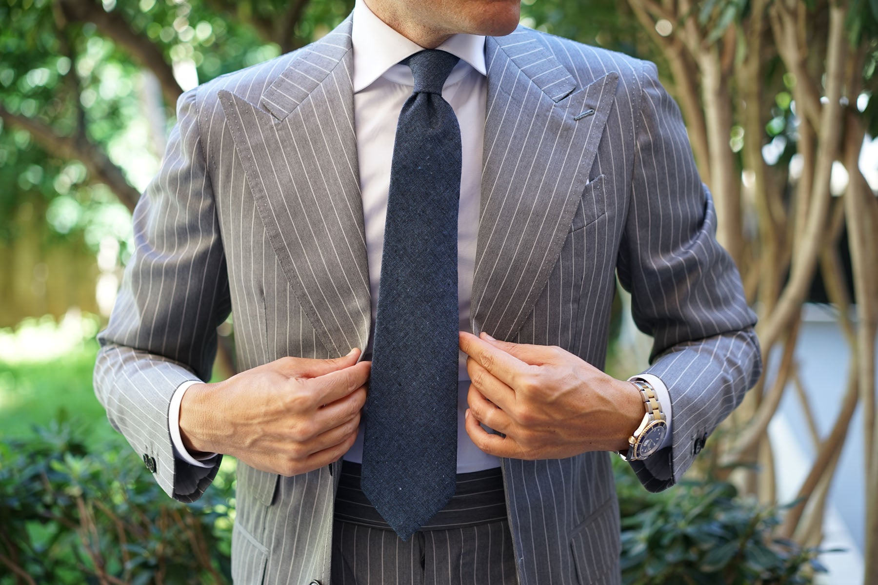 Blue & Black Textured Linen Blend Tie