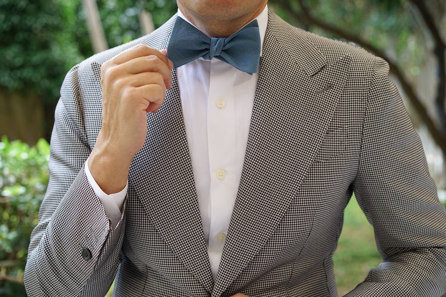 Dusty Teal Blue Linen Self Bow Tie