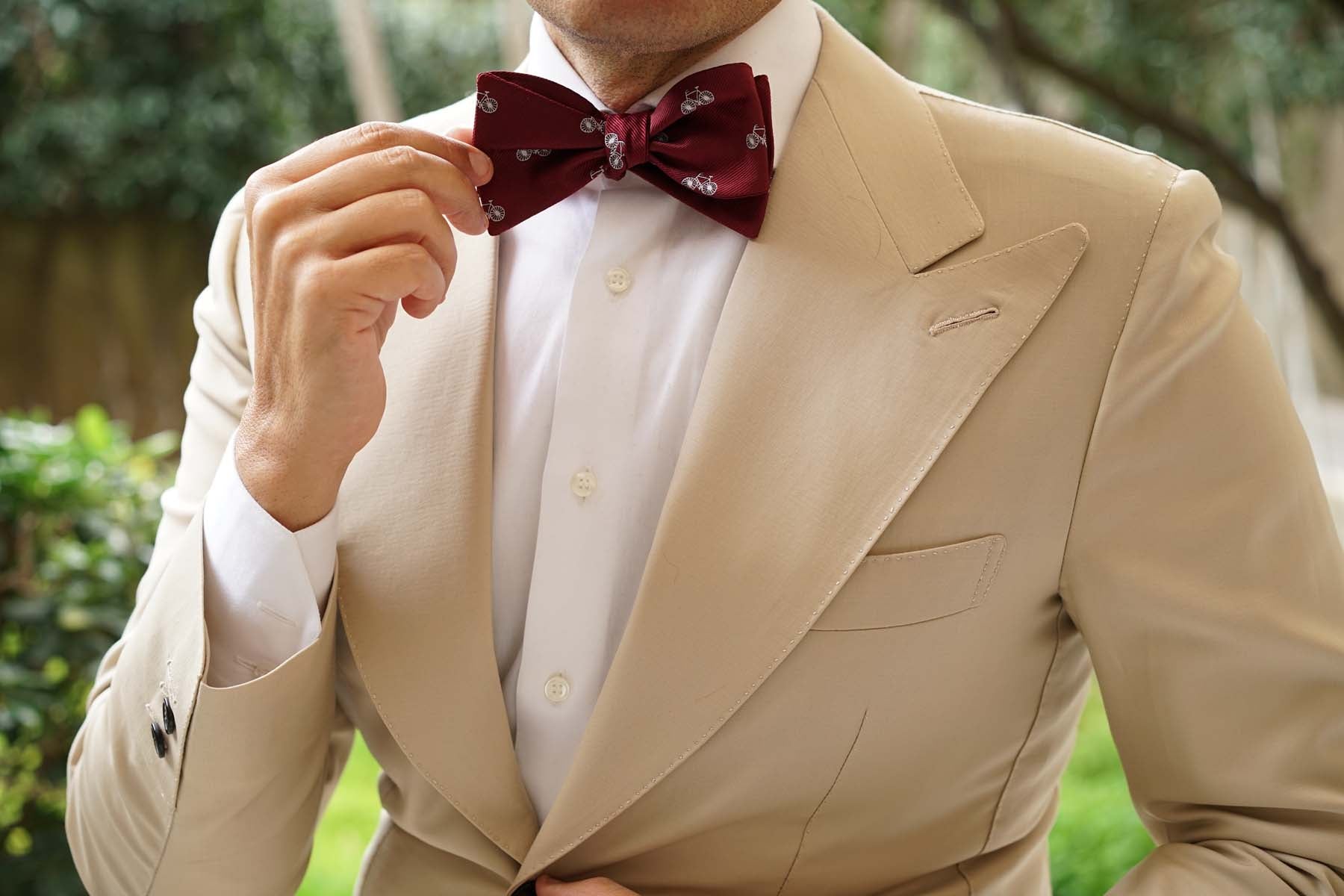 Burgundy French Bicycle Self Bow Tie