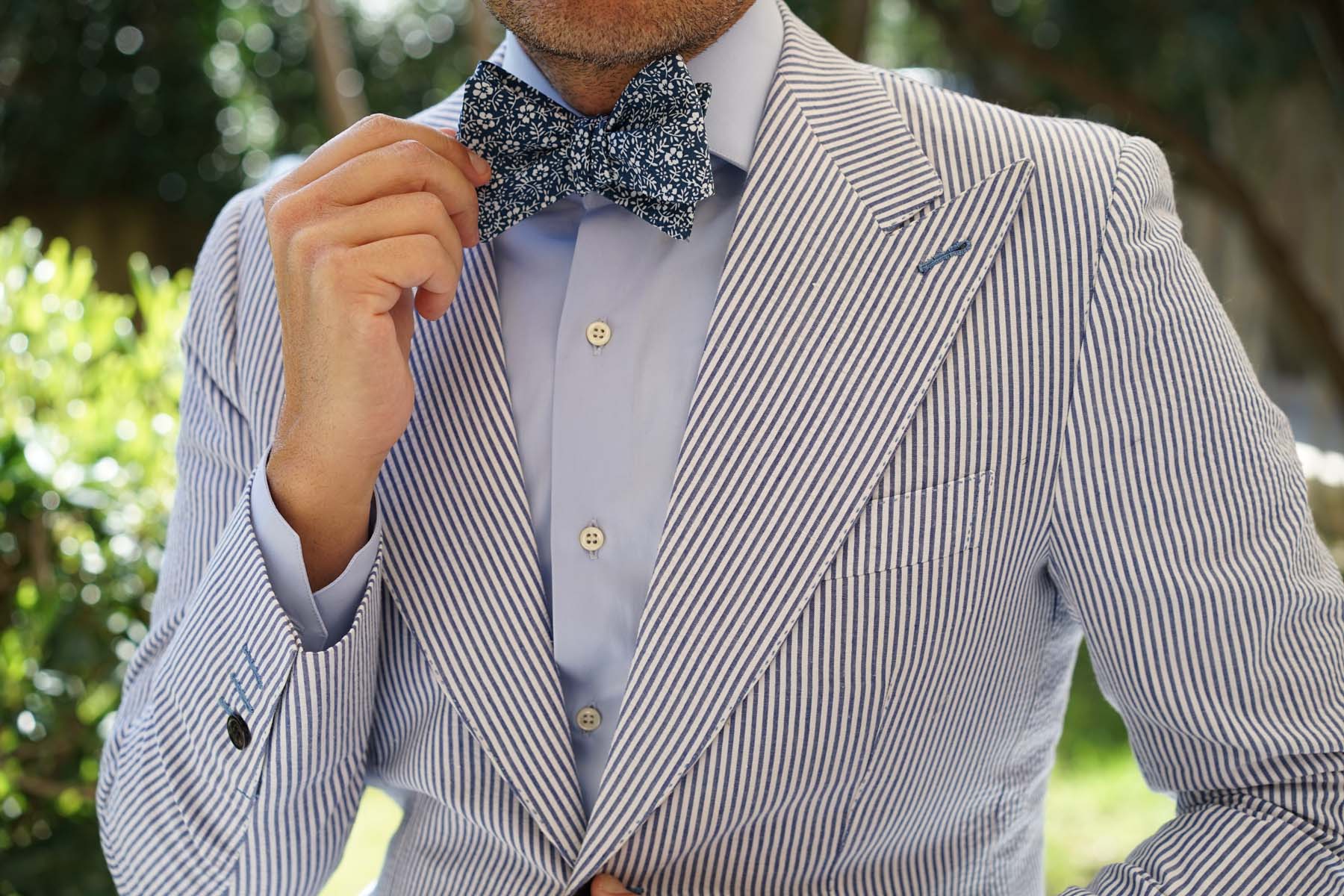 White Orchid Floral Self Bow Tie