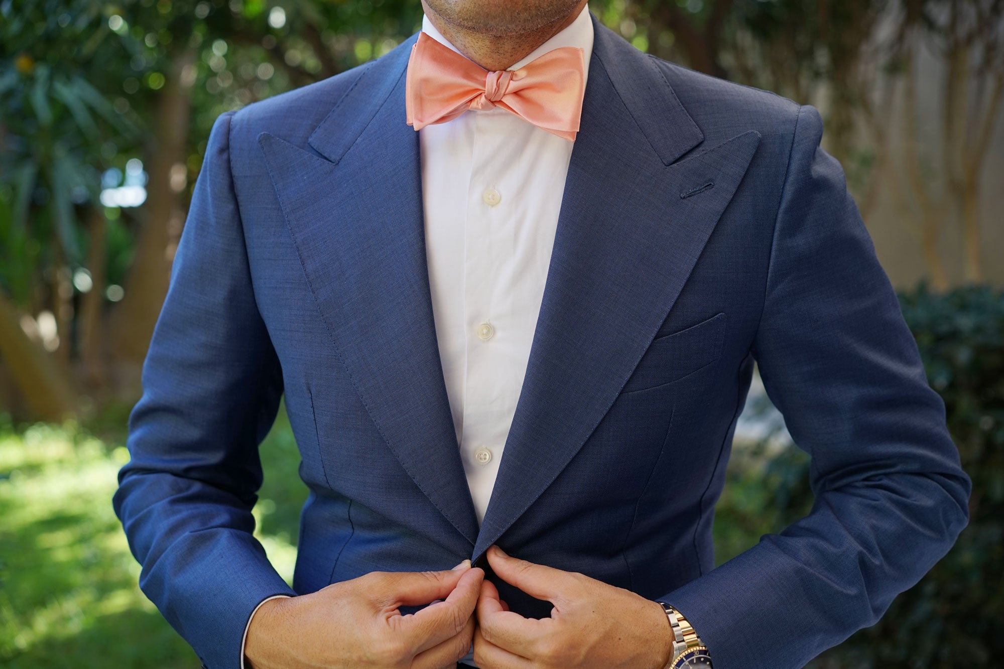 Salmon Frosty Pink Satin Self Bow Tie