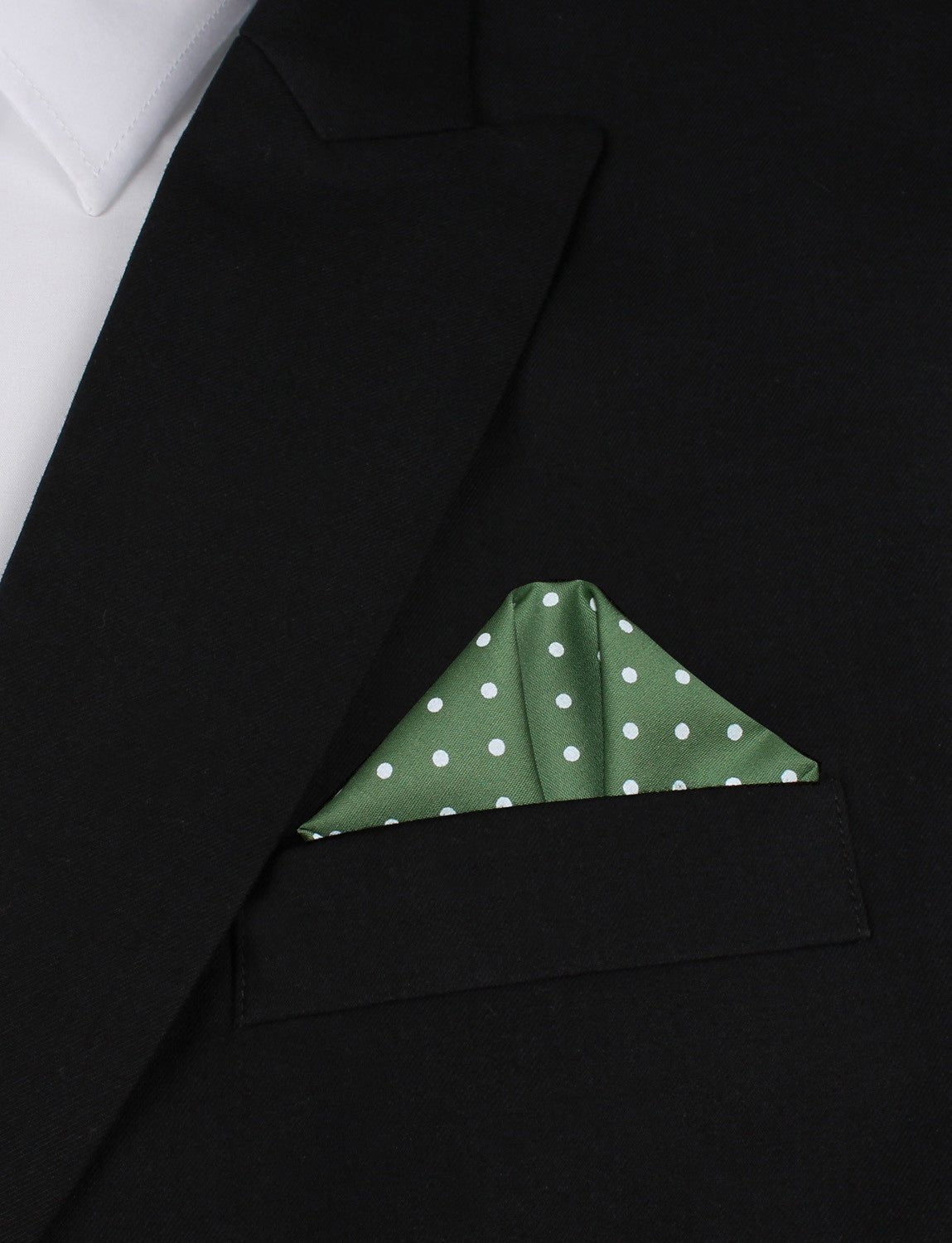 Olive Green Cotton with Mini White Polka Dots Pocket Square